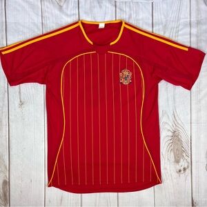 Spain Home Jersey Red/Gold Stripe #16 Short Sleeve Soccer Shirt Sz L